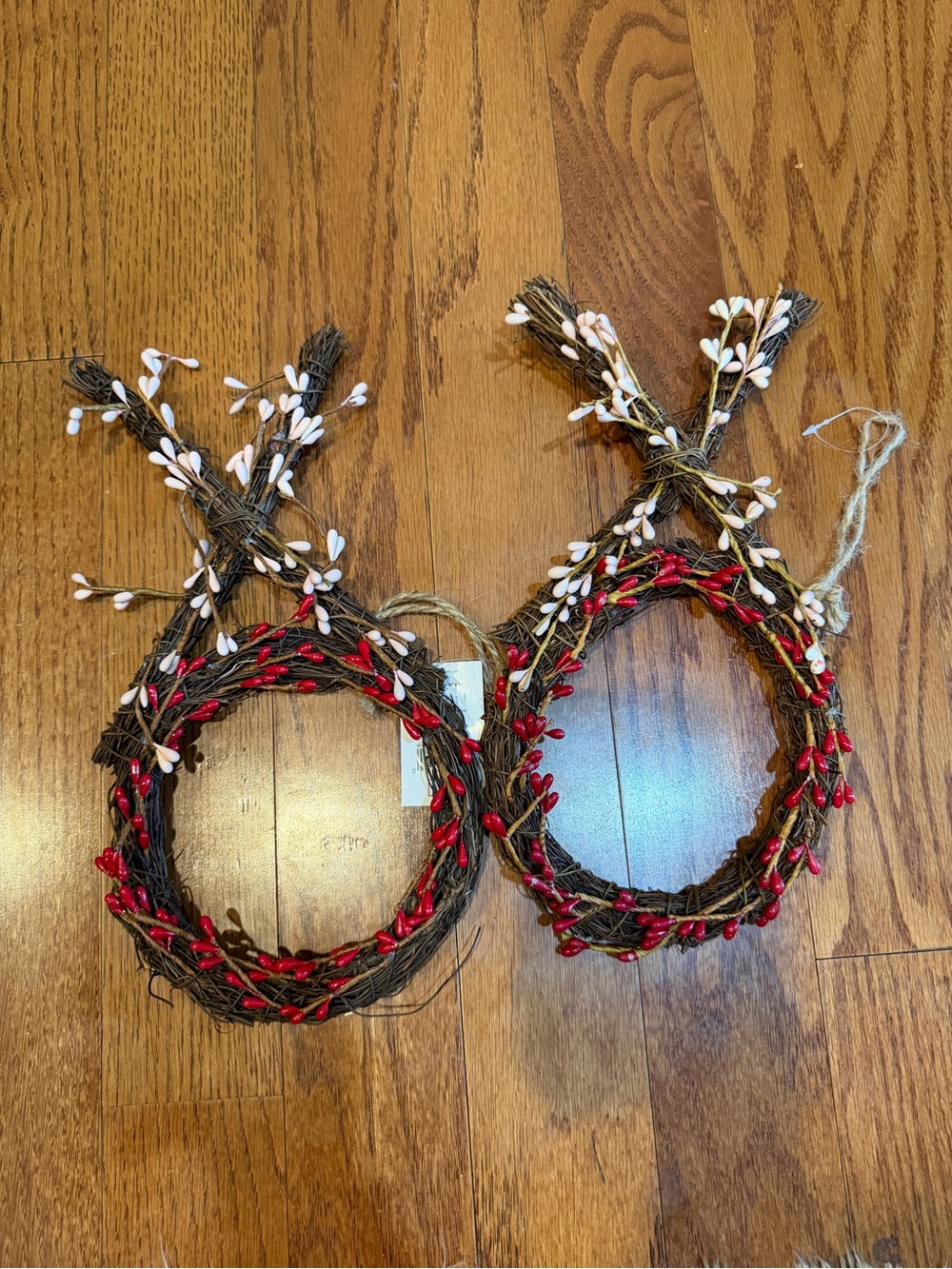 Rustic Red Berry and White Bud Grapevine Hanging Wreaths - Set of 2